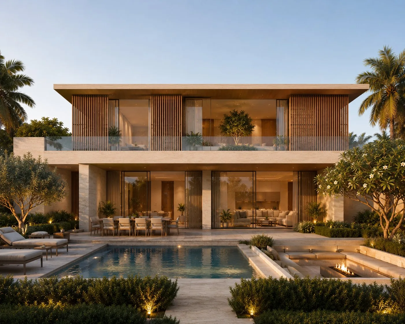 Meydan Villa, rear garden elevation with pool
