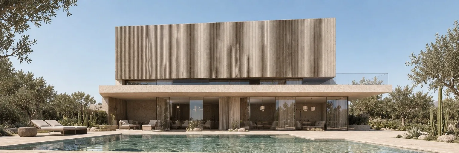 Nad Al Sheba Villa, rear elevation with landscaped terraces